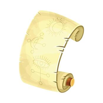 Old Paper Scroll or Manuscript with Spell Symbol as Magical Object and Witchcraft Item Illustration vector