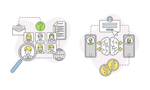 negocio y puesta en marcha desarrollo con cerebro y humano recurso buscar línea composición conjunto vector