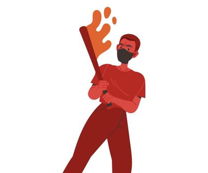 Red Man Aggressor with Bat Abusing and Insulting Weak Illustration vector