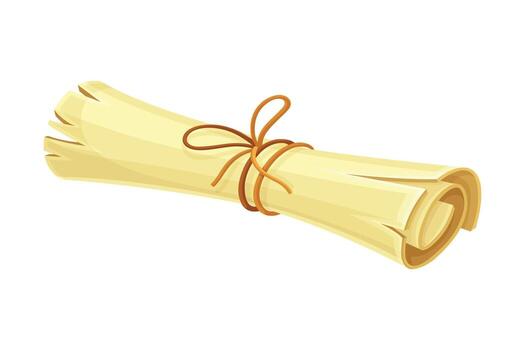 Old Scroll or Roll of Papyrus, Parchment or Paper Tied with Red Rope Illustration vector