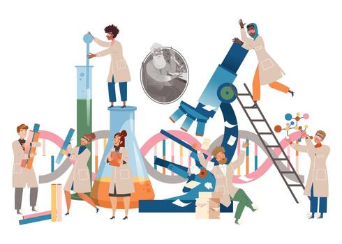 Scientists engaged in laboratory experiments vector