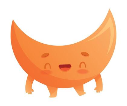 Funny Orange Crescent as Geometric Shape Character with Smiling Face Expression Illustration vector