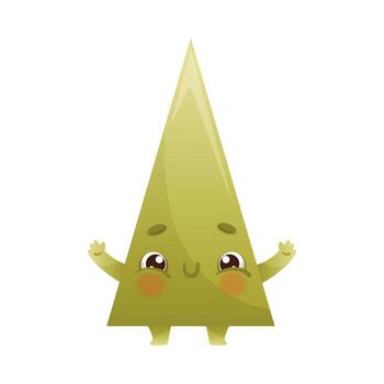 Funny Green Triangle as Geometric Shape Character with Smiling Face Expression Illustration vector