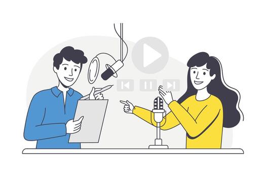 Podcast recording session with two hosts vector