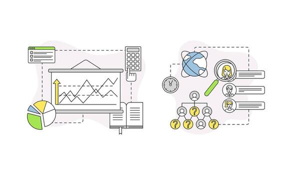 Business and Start-up Development with Chart and Human Resource Search Line Composition Set vector