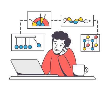 Person studying data analysis diagrams vector