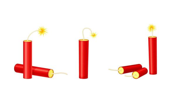 Dynamite Red Stick as Explosive Material with Blasting Cap and Cable or Fuse Set vector