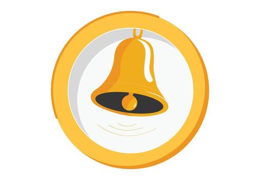 A golden bell icon rings within a circular frame, presenting a simple and clean design vector