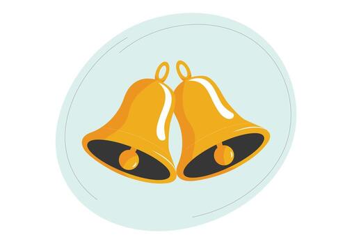 Two golden bells rest gently against a pale blue backdrop, creating a simple and elegant illustration design vector