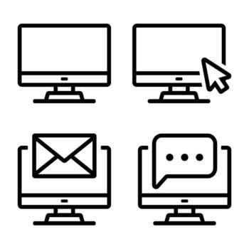 sencillo escritorio computadora contorno iconos conjunto de línea Arte símbolos para web, comunicación, y tecnología conceptos vector