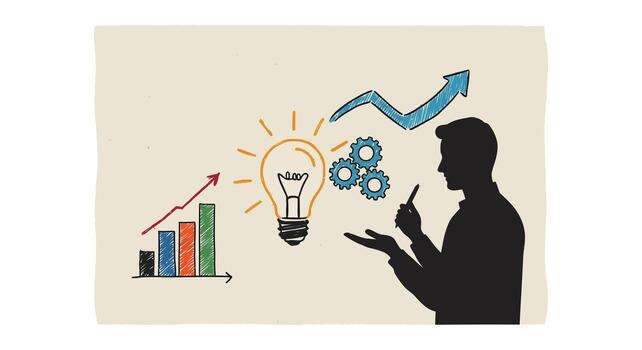 un hombre es participación un ligero bulbo y señalando a un grafico vector
