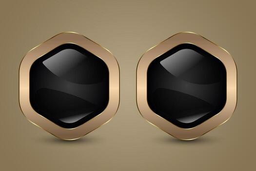 Set of two premium hexagon buttons, group of Luxury Hexagon buttons with Golden Frame Illustration. 2 Luxury Realistic Isolated Website Elements vector