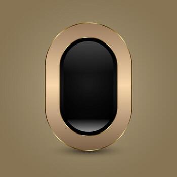 Luxury Oval Button Symbol with sleek oval-shaped button with a glossy black center framed by an elegant metallic gold border. The smooth gradient and illustration vector