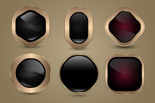 A collection of SIX premium different shapes buttons, Group of Luxury buttons with Golden Frame Illustration vector