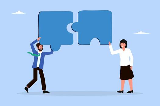 socios conectar rompecabezas piezas. metáfora para exitoso trabajo en equipo. cooperación, resolviendo problemas, y superar retos juntos. vector