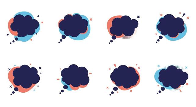 A set of different cloud shapes with different colors vector