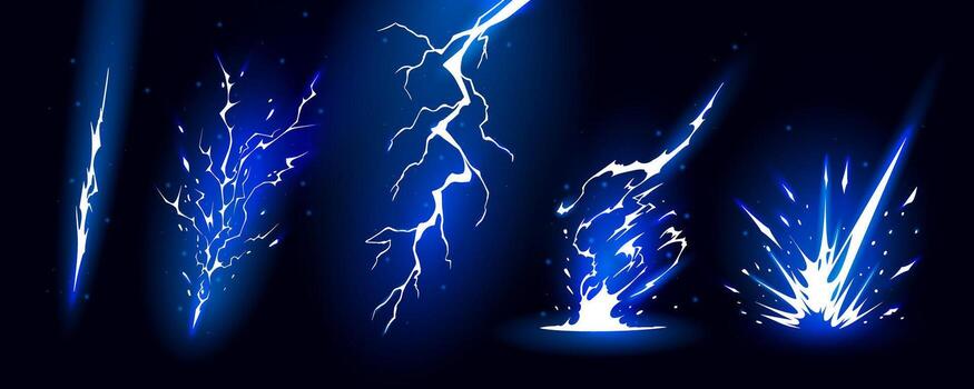 Lightning strike bolt silhouettes sequence illustrations. vector