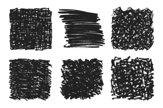 Chalk or charcoal texture smear scribble boxes dirty sketches trace set illustration. vector
