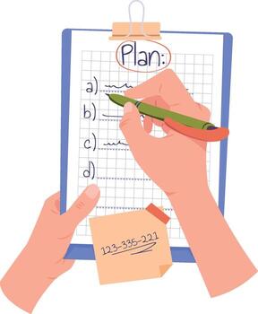 Hands Writing On Tablet With Plan List vector