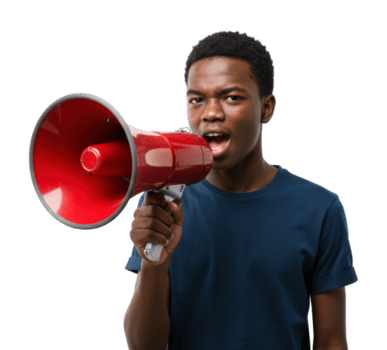 Youth advocacy speech urban setting portrait action environment engaged viewpoint. png