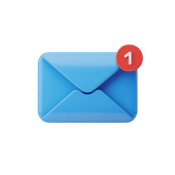 Blue envelope with one unread message notification on transparent background, a 3d rendering png