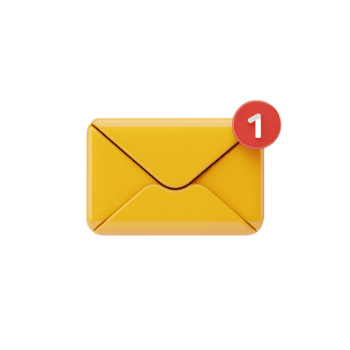 gul e-post ikon med ett underrättelse på transparent bakgrund, 3d tolkning isolerat png