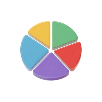 vistoso 3d tarta gráfico con cinco segmentos en transparente antecedentes para datos visualización png