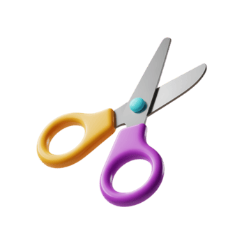 3d rendere di cartone animato stile Aperto forbici con colorato maniglie su trasparente sfondo png