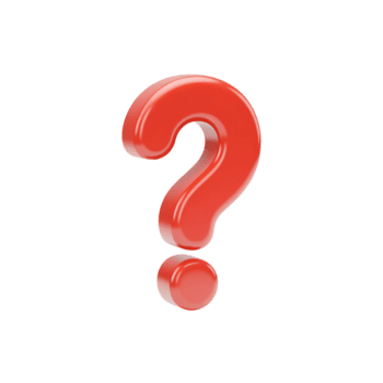 Red question mark 3d rendering isolated on transparent background with glossy reflections png
