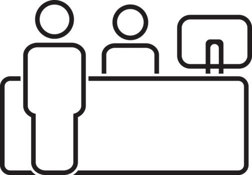 cliente serviço escrivaninha esboço ícone. recepção símbolo para gráfico projeto, logotipo, rede site, social meios de comunicação, Móvel aplicativo, ui png