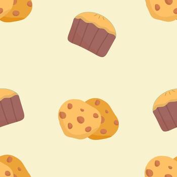 sin costura postre modelo con magdalenas y galletas vector