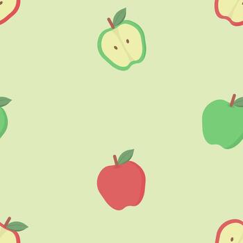 Seamless apple fruit pattern with green background vector