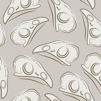 seamless pattern with colorful bird skull icons in light colors with hollows and various cracks on a light background, suitable for gothic or Halloween designs vector