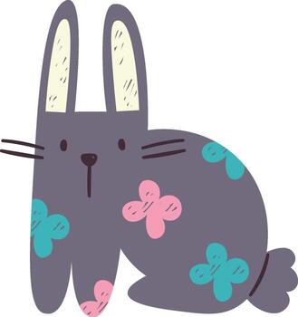 Hand Drawn Rabbit With Floral Pattern vector