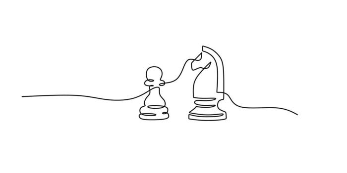 Continuous One Line Drawing Chess Pieces. Strategy Game Intelligence Competition Board Game . vector