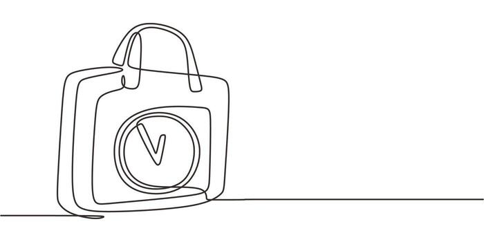Continuous Line Drawing Briefcase Clock. Punctuality Work Discipline Business Minimalist . vector