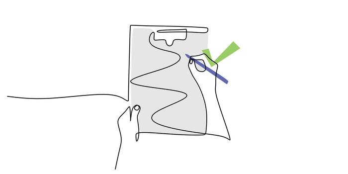 continuo línea dibujo mano calificación portapapeles Lista de Verificación. terminado Tareas organización . vector