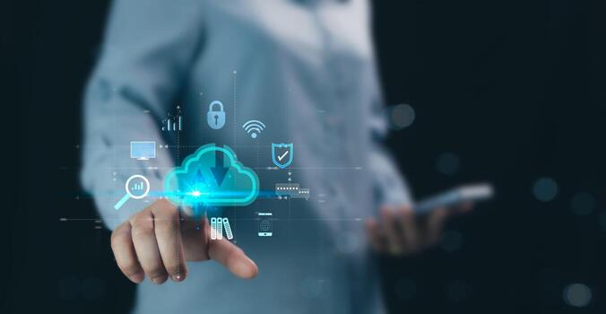 The concept of cloud computing technology is the use of services via the Internet network to store data and transfer files with servers distributed around the world and accessible from anywhere. photo