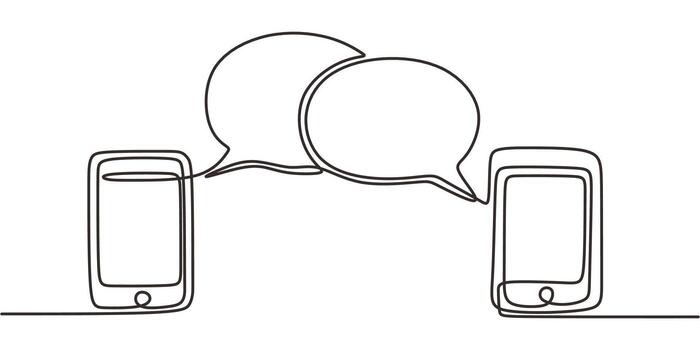 Cellphone Speech Bubble Continuous Line, Mobile Tech Messaging vector