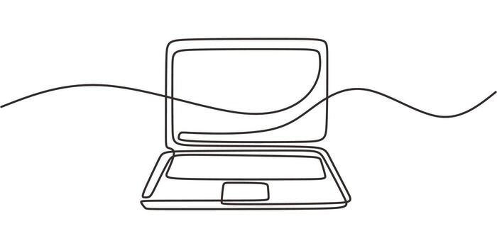 Open Laptop Computer Continuous Line, Business Workspace Tech vector
