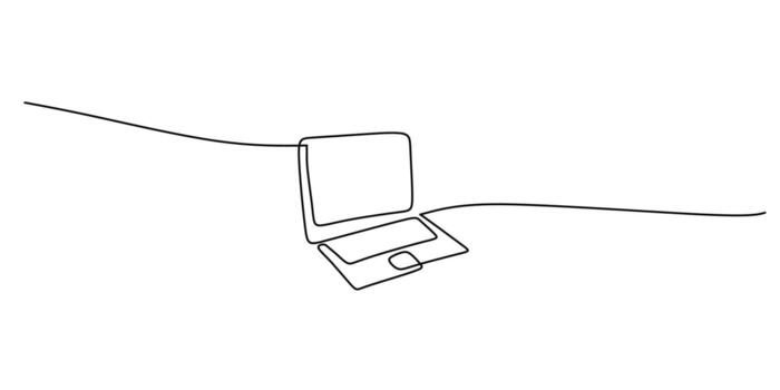 Computer Open Display Single Line Art, Digital Work Tool vector