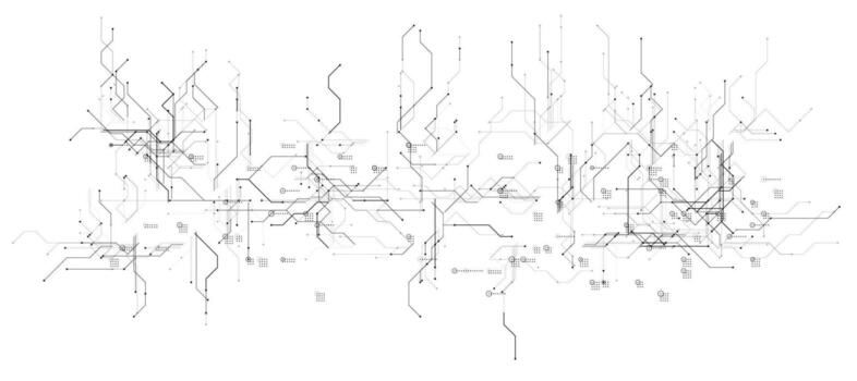 Black and white digital circuit chip background, processor network. AI neural system texture. Cyber data flow tech pattern. Artificial intelligence technology backdrop. illustration vector