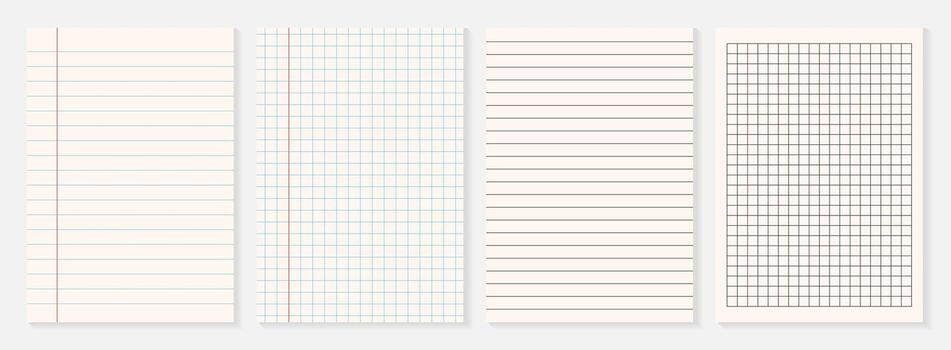 Set of different of paper. Sheets from a notepad and notebook, striped and lined. Set note sheet, notebook page, torn piece of paper. Templates for scrapbook edge, notebook tear, blank page split vector