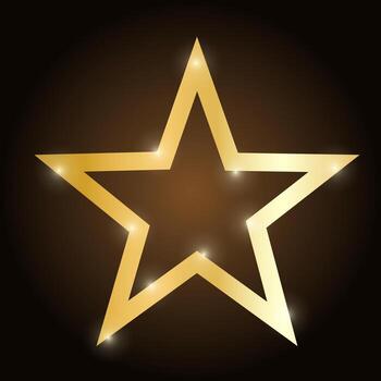 Star with golden gradient on dark brown background with highlight effect and sparkle. Luxury award design template for celebration. Star frame illustration. vector