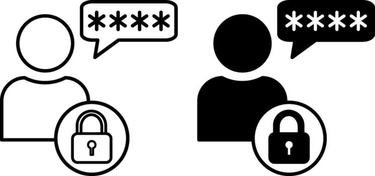 User Icons. Black And White Illustration. Person Interacting With a Computer System, Software, Or Website. Password And Data Security Concept vector