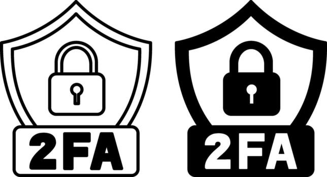Two Factor Authentication Icons. Black and White Illustration. Padlock and Shield. Method of Increasing Account Security. Concept Password and Data Security vector