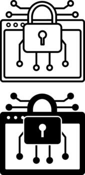 cifrado iconos negro y blanco ilustración. candado y solicitud. proceso de cifrado información a evitar no autorizado acceso. contraseña y datos seguridad concepto vector