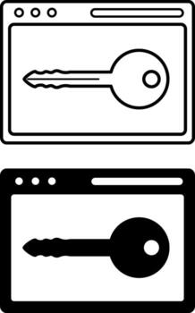Access Icons. Black and White Illustration. Key and Application. Permission to Computer or Website Data. Password and Data Security Concept vector