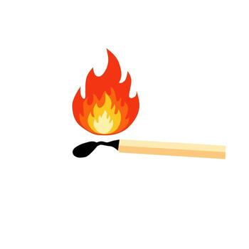 illustration of a lit matchstick with yellow-red flame, perfect for fire icons, safety warnings, survival graphics, camping elements, and striking match designs vector