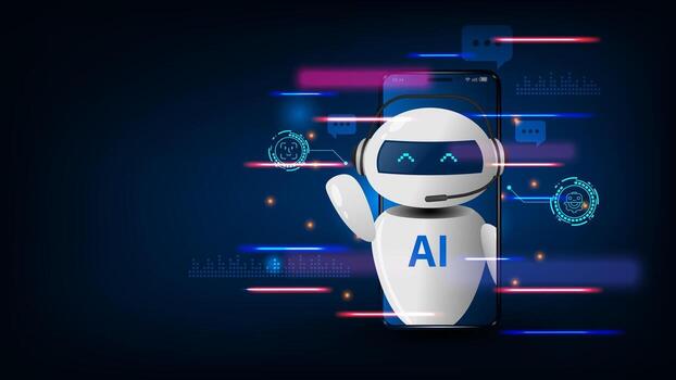 AI robot engaging with smartphone vector